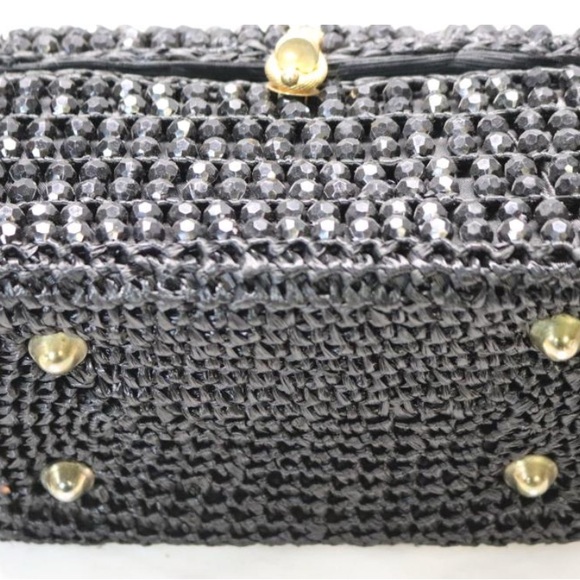 VINTAGE ANTIQUE black beaded box Style purse Elegant Black Beaded Handbag - Picture 10 of 12